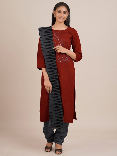 

Pothys Rust & Charcoal Embroidered Unstitched Dress Material