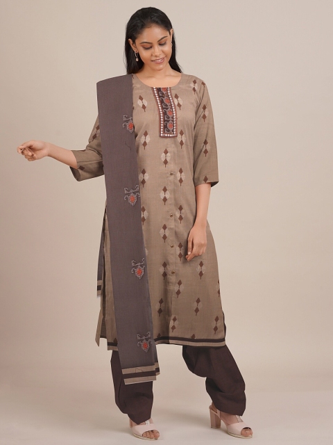 

Pothys Brown Unstitched Dress Material