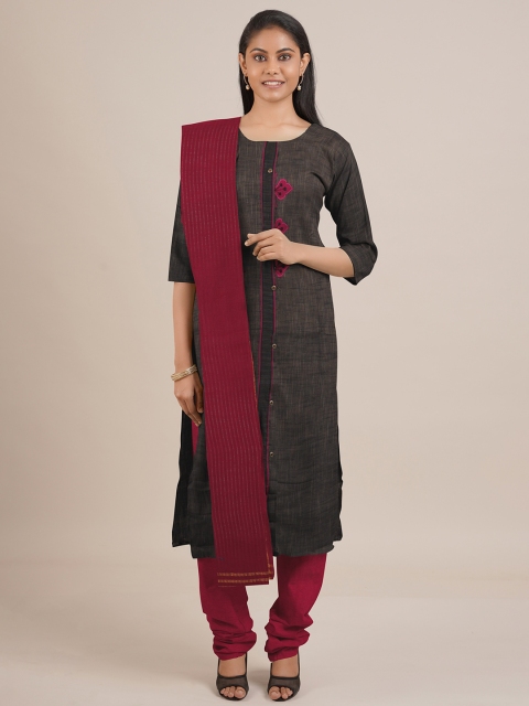 

Pothys Grey & Red Unstitched Dress Material