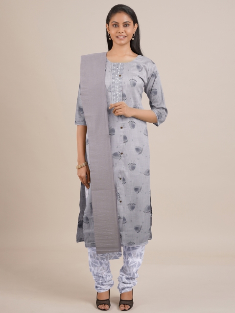 

Pothys Grey Printed Unstitched Dress Material