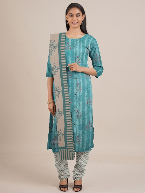 

Pothys Blue & Beige Printed Unstitched Dress Material
