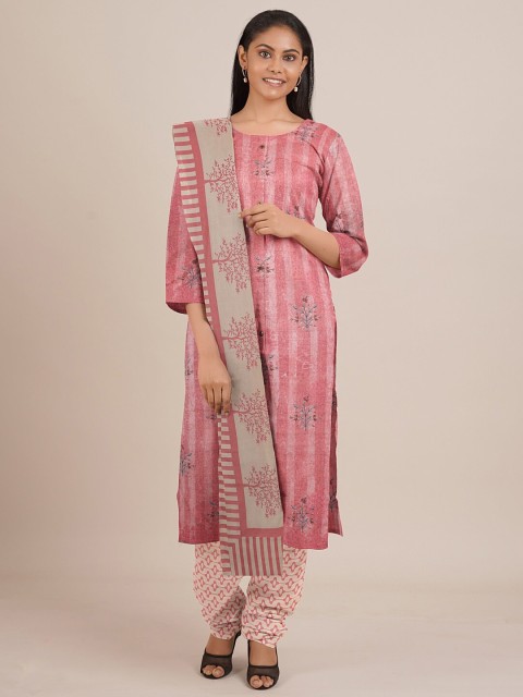 

Pothys Peach-Coloured & Beige Printed Unstitched Dress Material