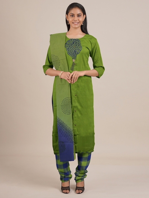 

Pothys Green & Blue Embroidered Unstitched Dress Material