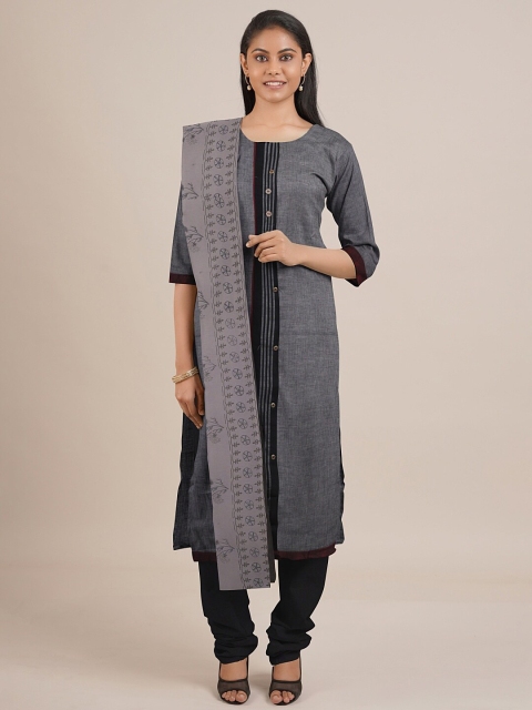 

Pothys Grey & Black Unstitched Dress Material