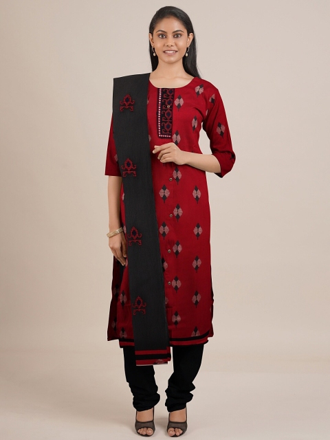 

Pothys Red & Black Unstitched Dress Material