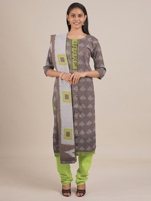 

Pothys Brown & Green Printed Unstitched Dress Material