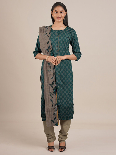 

Pothys Green & Brown Unstitched Dress Material