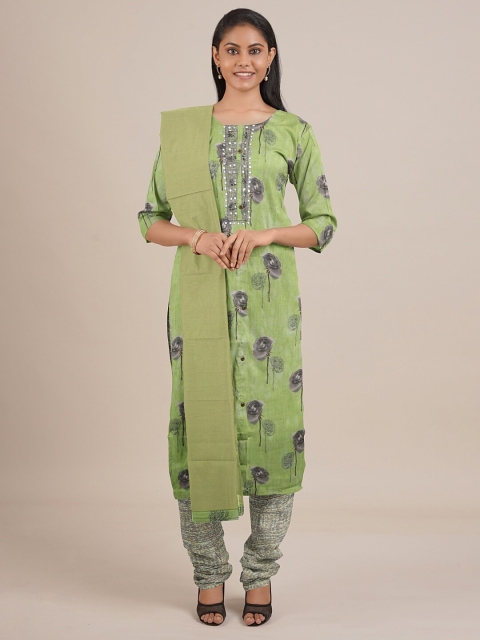 

Pothys Green Printed Unstitched Dress Material