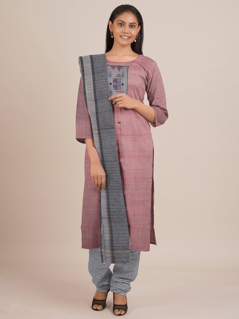 

Pothys Peach-Coloured & Grey Printed Unstitched Dress Material