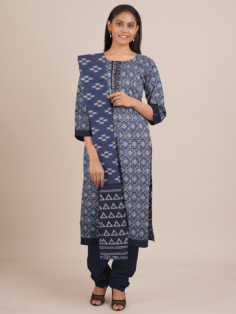 

Pothys Blue Printed Unstitched Dress Material