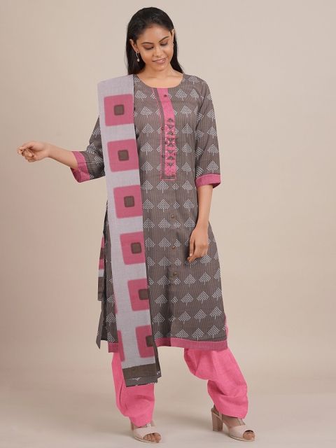 

Pothys Brown & Pink Printed Unstitched Dress Material