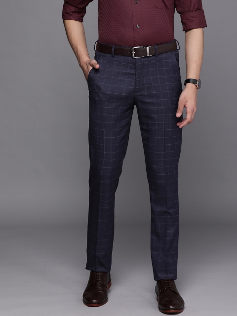 

Louis Philippe Men Navy Blue & White Checked Trousers