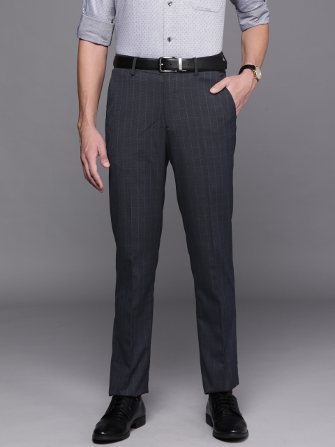 

Louis Philippe Men Navy Blue Checked Slim Fit Low-Rise Trousers