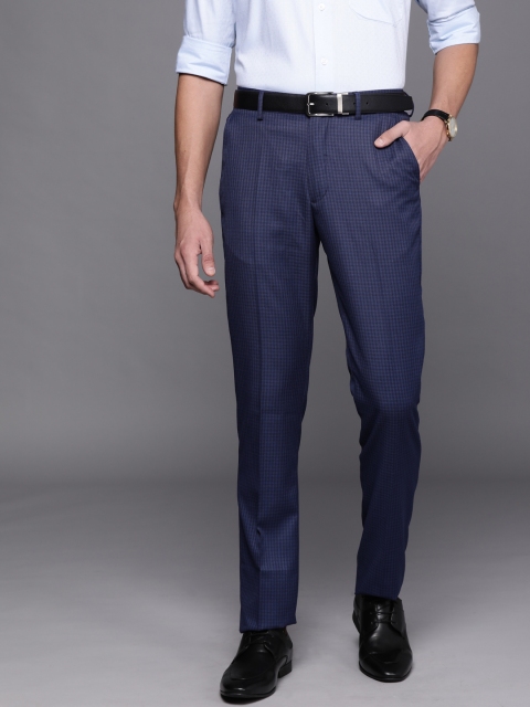 

Louis Philippe Men Navy Blue Checked Slim Fit Formal Trousers