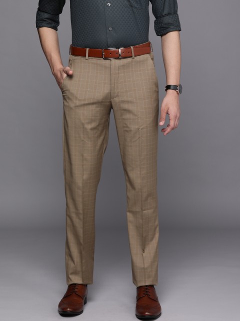 

Louis Philippe Men Khaki Checked Slim Fit Low-Rise Trousers