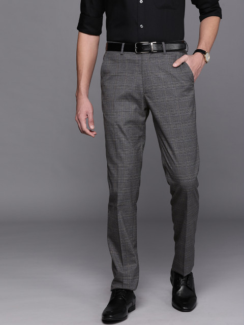 

Louis Philippe Men Grey Checked Slim Fit Low-Rise Trousers
