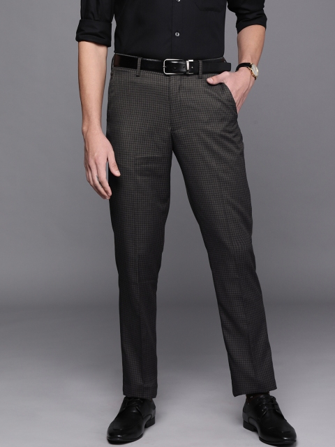 

Louis Philippe Men Black Self Checked Slim Fit Formal Trousers