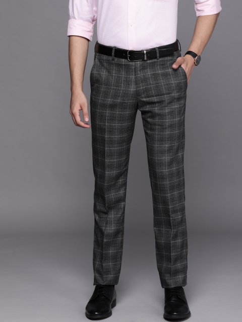

Louis Philippe Men Grey Checked Slim Fit Low-Rise Trousers