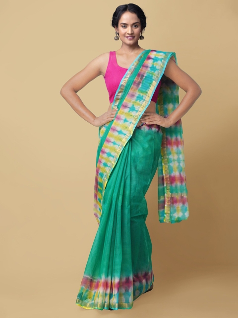 

Unnati Silks Green & Yellow Leheriya Zari Pure Cotton Kota Saree
