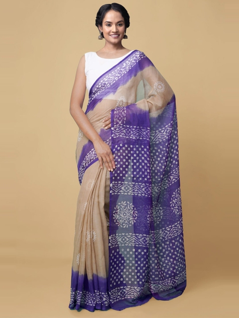 

Unnati Silks Brown & Violet Batik Sustainable Pure Cotton Kota Saree