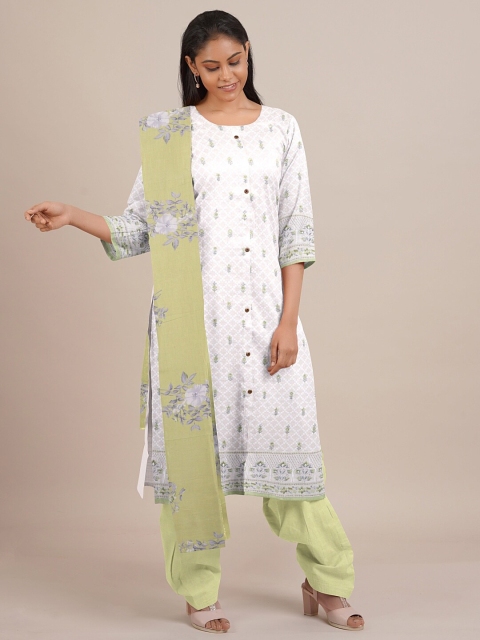 

Pothys White & Green Embroidered Unstitched Dress Material