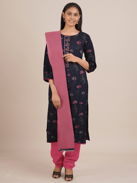 

Pothys Blue & Pink Printed Unstitched Dress Material