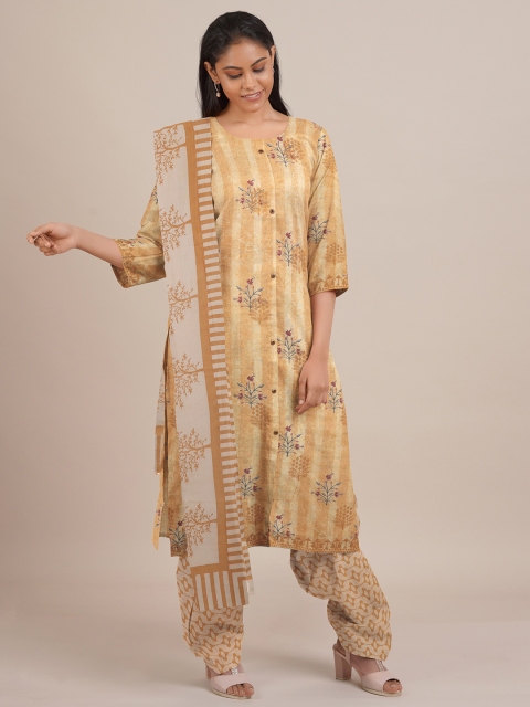 

Pothys Yellow Printed Unstitched Dress Material