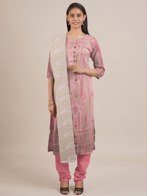 

Pothys Pink & Cream-Coloured Printed Unstitched Dress Material