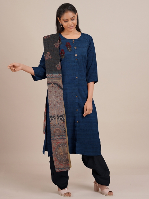

Pothys Blue & Black Embroidered Unstitched Dress Material