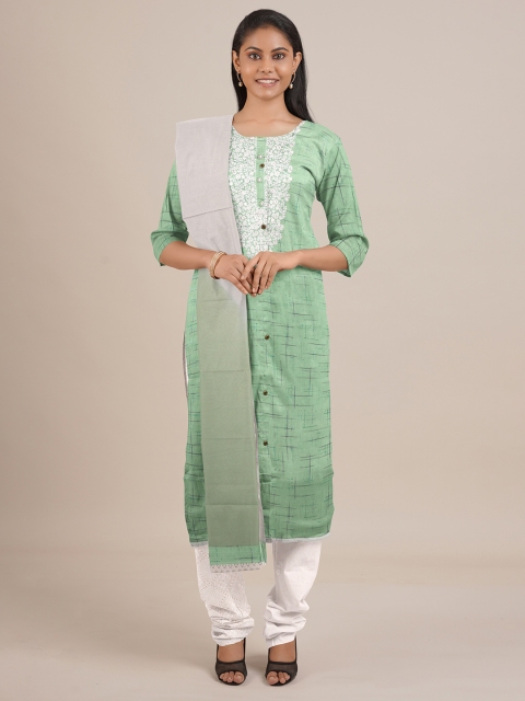 

Pothys Green & White Printed Unstitched Dress Material