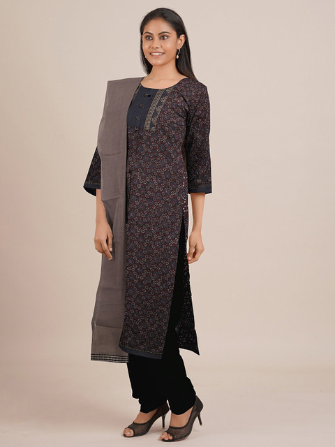 

Pothys Brown Printed Unstitched Dress Material