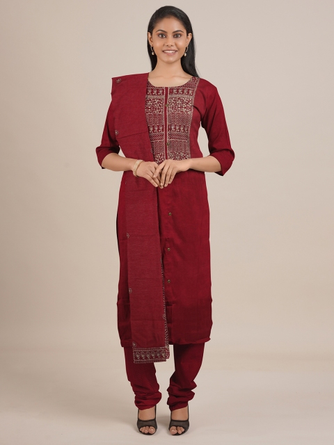 

Pothys Red & Gold-Toned Embroidered Unstitched Dress Material