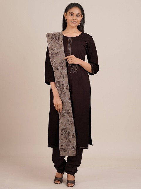 

Pothys Brown Printed Unstitched Dress Material