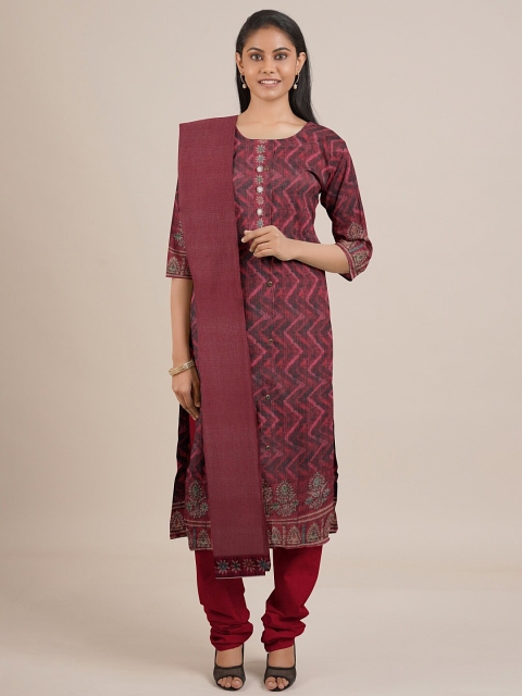 

Pothys Maroon Printed Unstitched Dress Material