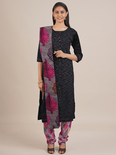 

Pothys Black & Pink Printed Unstitched Dress Material