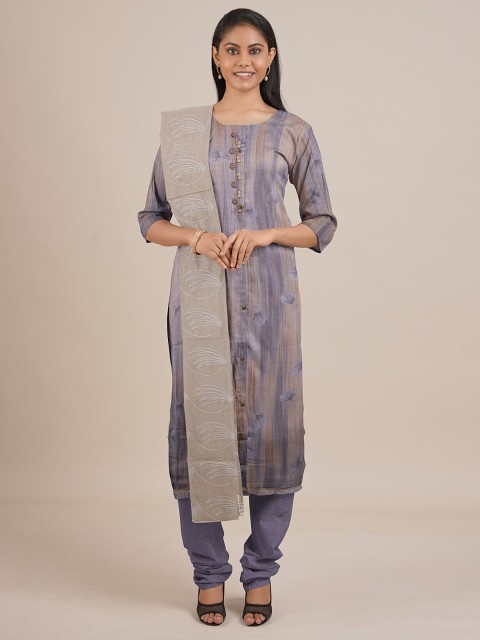

Pothys Grey & Blue Printed Unstitched Dress Material