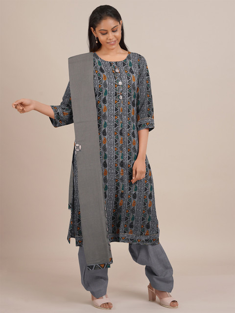 

Pothys Grey Printed Unstitched Dress Material