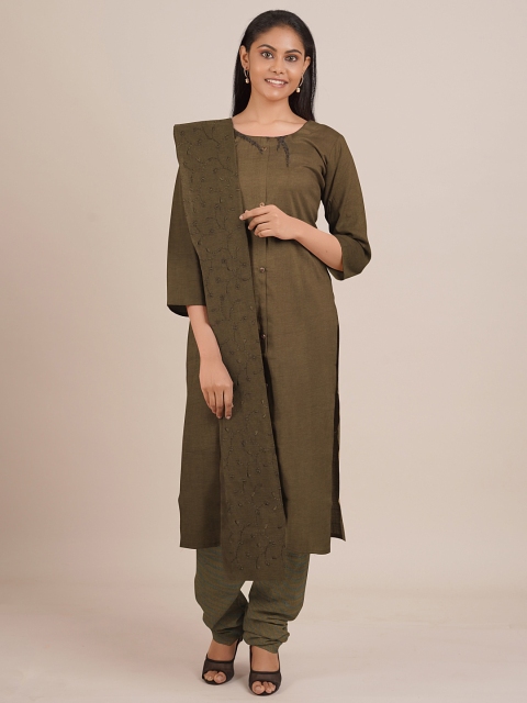 

Pothys Khaki Unstitched Dress Material