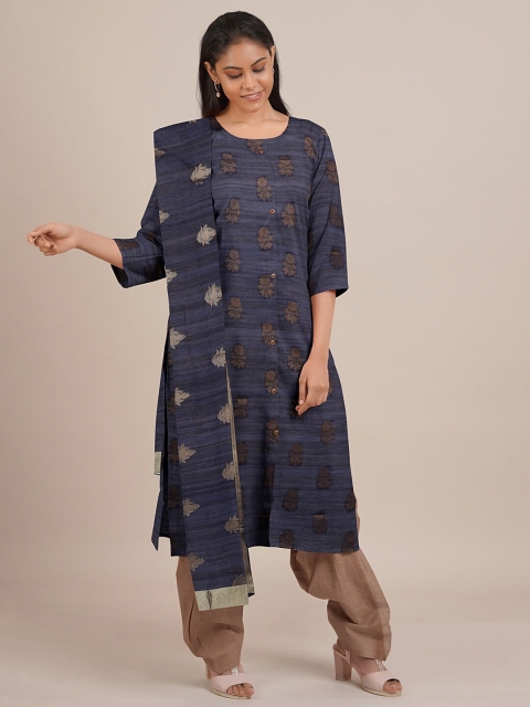 

Pothys Blue Printed Unstitched Dress Material