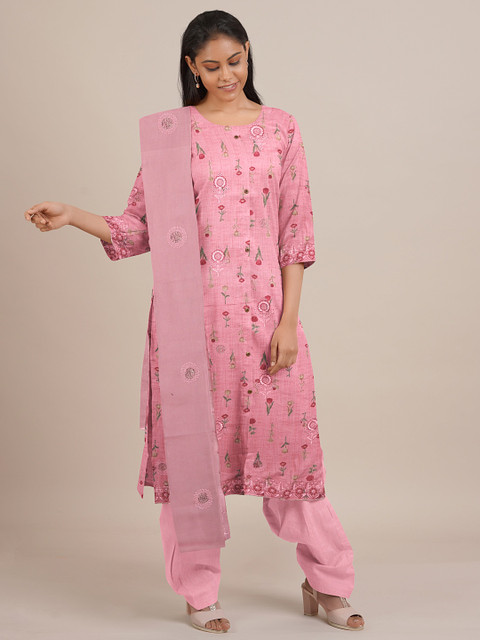 

Pothys Pink Printed Unstitched Dress Material