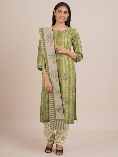 

Pothys Green & Beige Printed Unstitched Dress Material