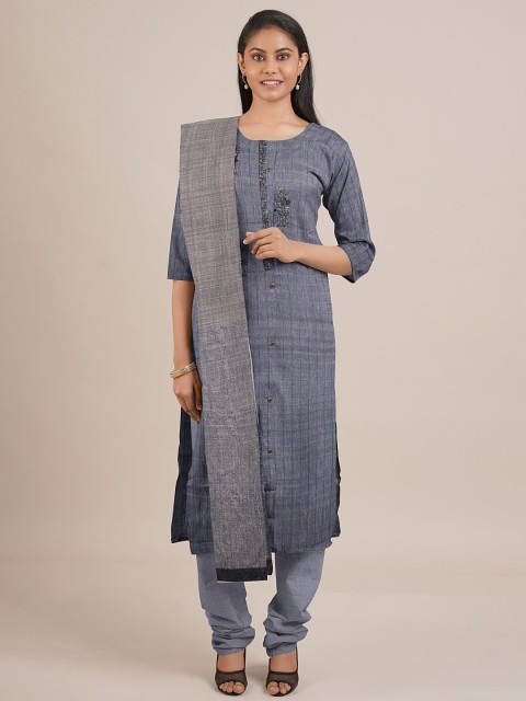 

Pothys Grey Printed Unstitched Dress Material