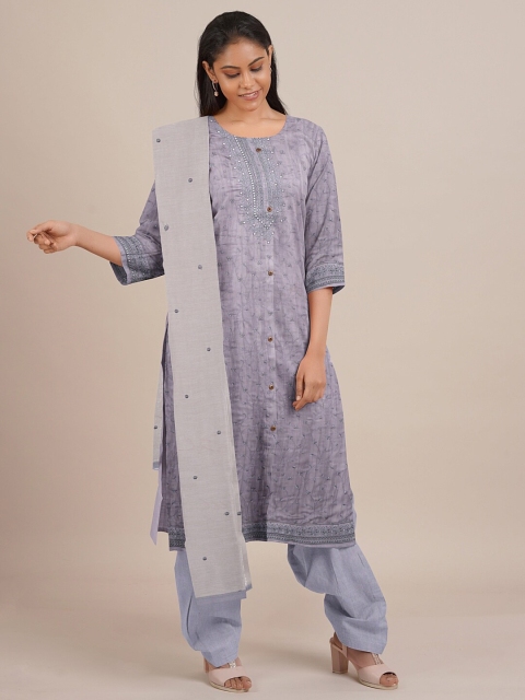 

Pothys Grey Embroidered Unstitched Dress Material