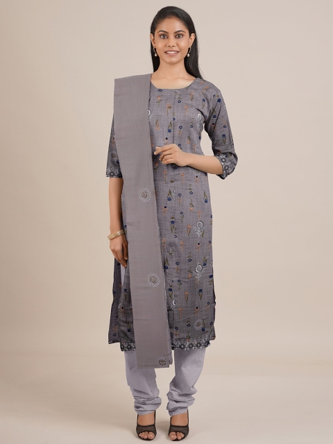 

Pothys Grey Printed Unstitched Dress Material