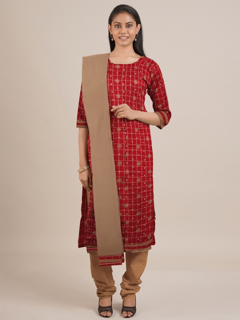 

Pothys Red Printed Unstitched Dress Material