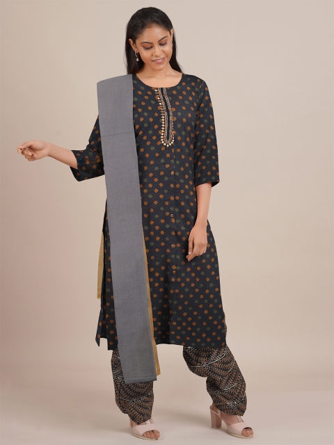 

Pothys Green & Grey Printed Unstitched Dress Material