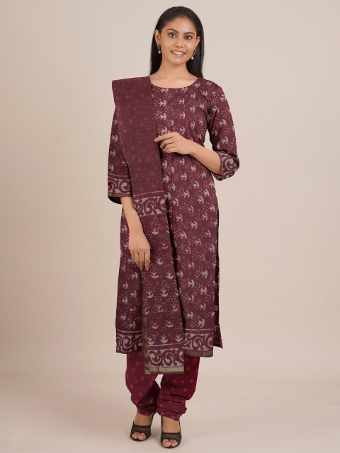 

Pothys Maroon Printed Unstitched Dress Material