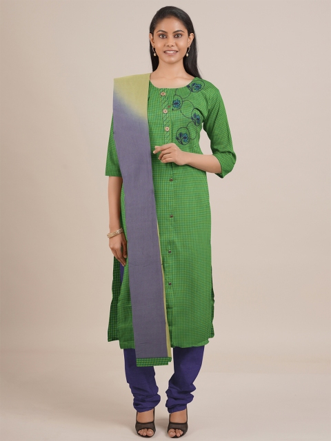 

Pothys Green & Blue Printed Unstitched Dress Material