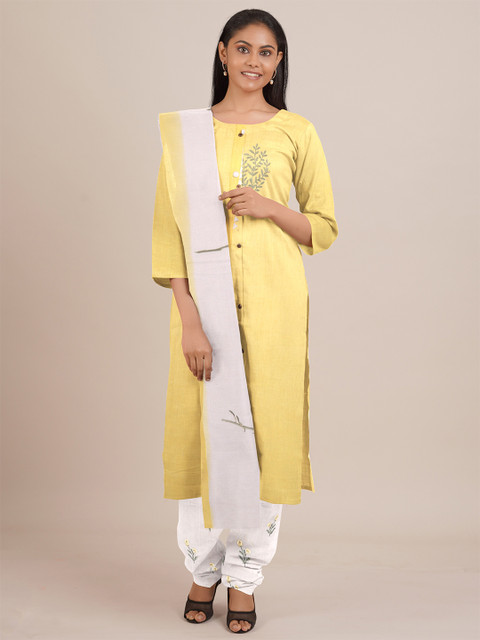 

Pothys Yellow & White Unstitched Dress Material