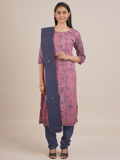 

Pothys Pink Printed Unstitched Dress Material